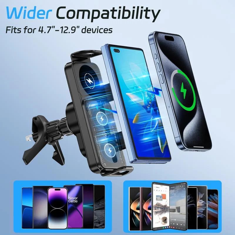 ChubbyCharge™ 15W Wireless Charging Car Mount for Phones – 90° Rotation, Stable & Adjustable - Image 4