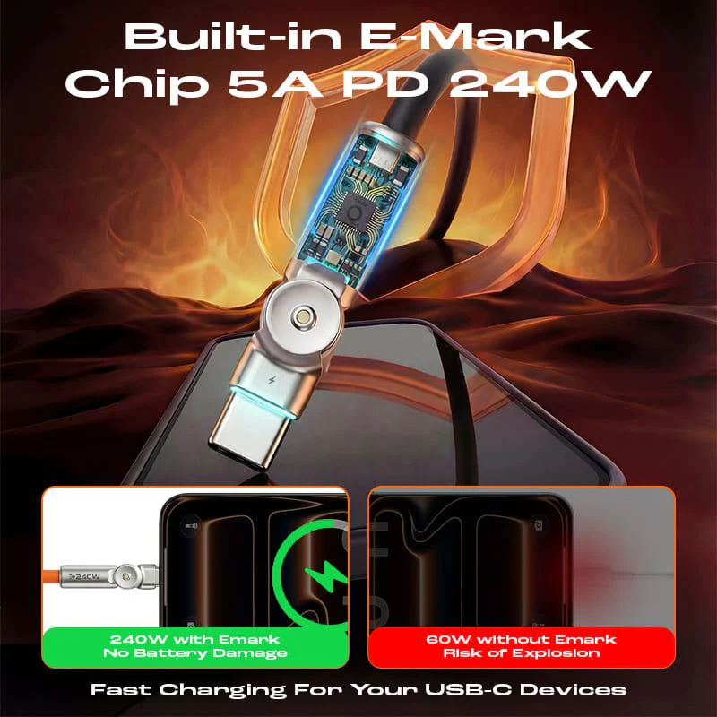"Chubby RotateX" 240W Rotating Cable – 2-Pack / 3-Pack (Dual 180° + LED) - Image 6