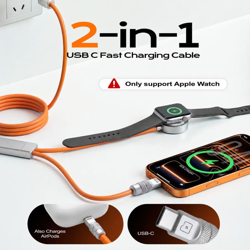 ChubbyCable Duo-Core Flex™ 2-in-1 USB-C to 100W USB-C & 5W Apple Watch Charging Cable - Image 4