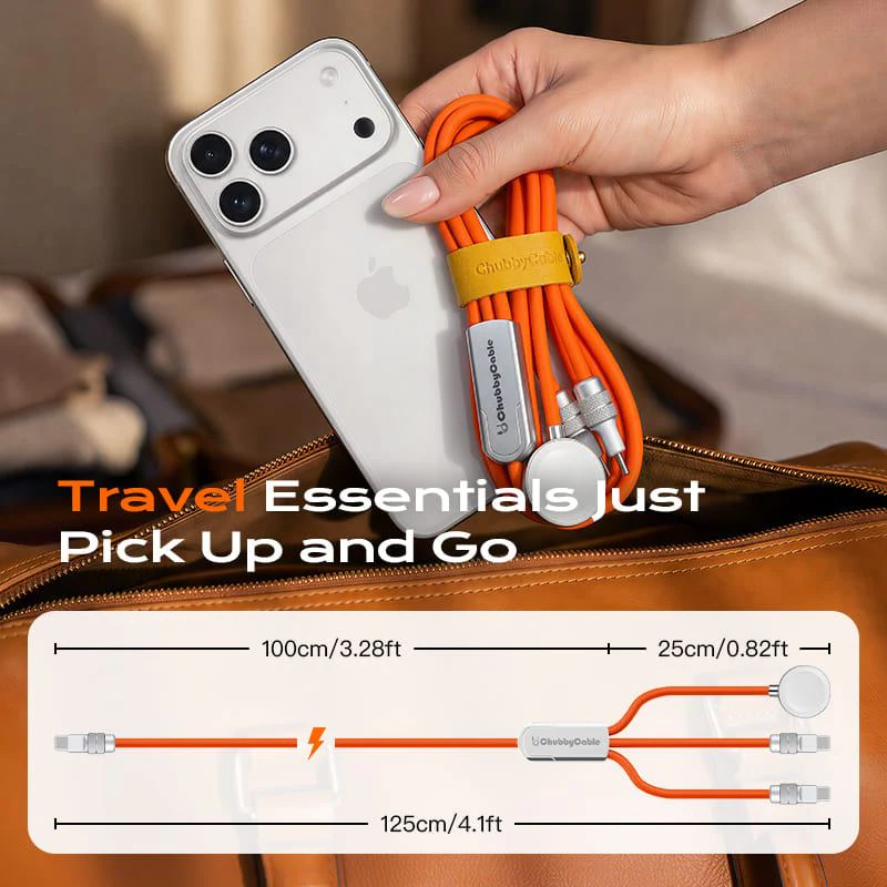 ChubbyCable Tri-Flex™  100W 3-in-1 Fast Charging Cable with Soft Silicone & Apple Watch Charger - Image 5