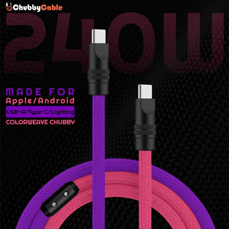 "ColorWeave Chubby" Vibrant Dual-Tone 240W Fast Charge Cable - More Colors
