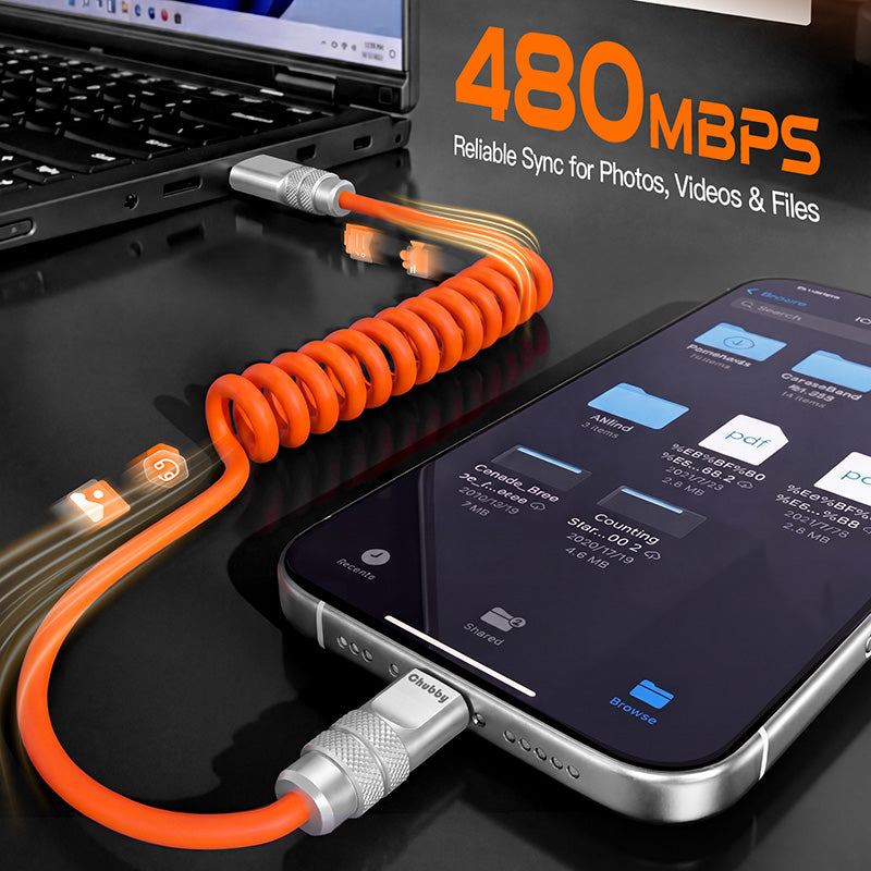 "Curly Chubby" 240W Coiled Fast Charging Cable for Car [240H Sag-Free] - Image 3