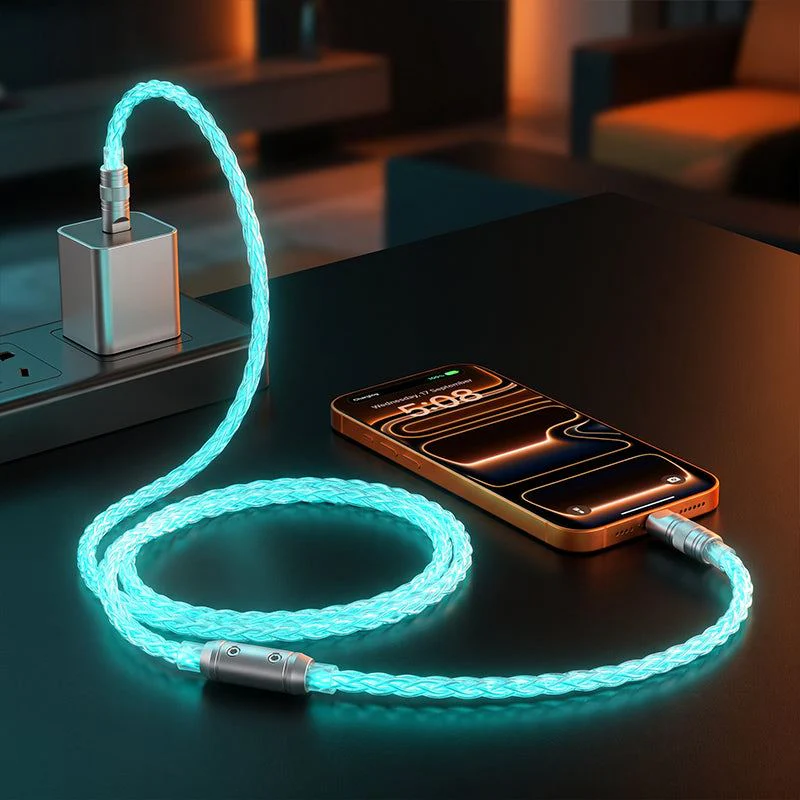 "Neon Chubby" RGB Illuminated Silver-Plated Fast Charging CarPlay Cable - Image 2