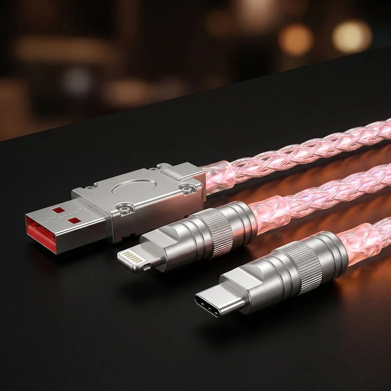 "Neon Chubby" RGB Illuminated Silver-Plated Fast Charging CarPlay Cable - Image 3